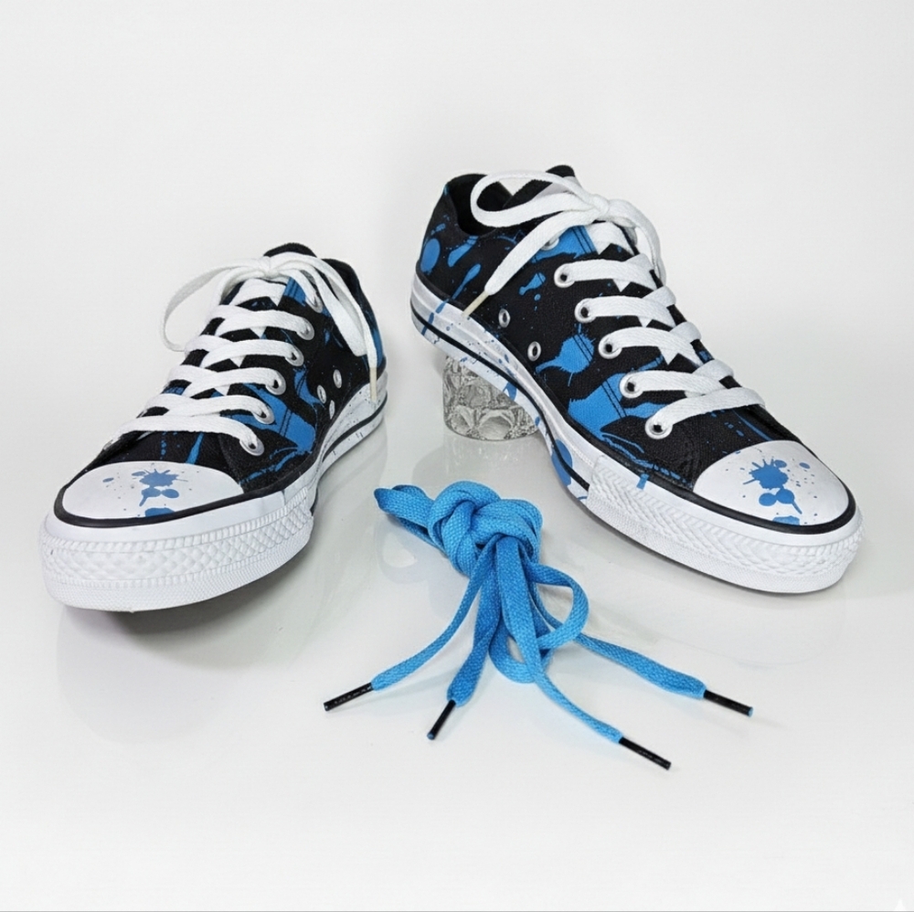 Converse W8.5/M7 Sneakers Paint Splatter Black Blue Lace Up Casual Unisex